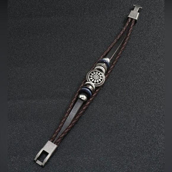 Brown Leather Compass Bracelet l New - Picture 3 of 6